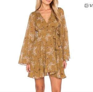 Free People Floral Lilou vneck Bell Sleeve Mini Wrap Dress